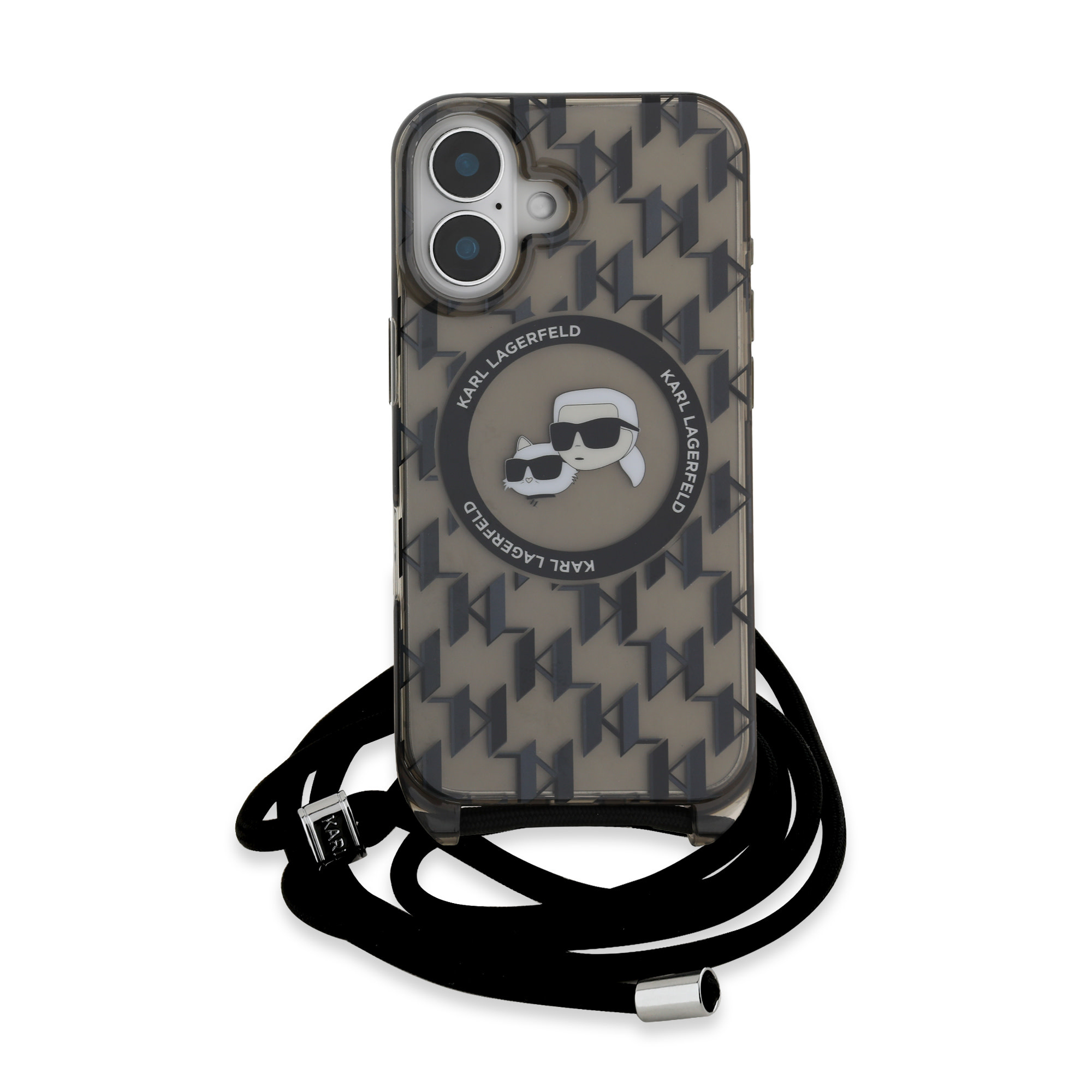 Karl Lagerfeld iPhone 16 hoesje Magsafe IML KC heads - cord - Zwart - productfoto