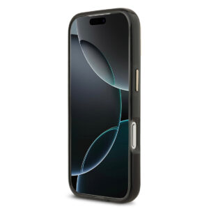 Lacoste iPhone 17 Pro hoesje - MagSafe - Transparent Case With Frosted Finish - Gold Edge - Zwart - productfoto