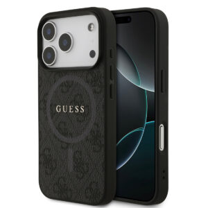GUESS iPhone 17 Pro hoesje - Magsafe PU - 4G Classic Logo - Zwart - productfoto