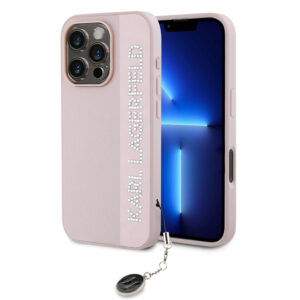 Karl Lagerfeld iPhone 16 Pro hoesje Saffiano rhinestones and charm - Roze - productfoto
