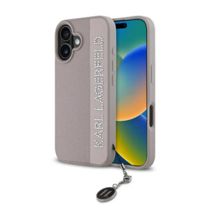 Karl Lagerfeld iPhone 16 hoesje Saffiano rhinestones and charm - Roze - productfoto