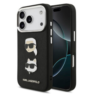 Karl Lagerfeld iPhone 17 Pro hoesje - FW Grained - K&C Heads Pins - Zwart - productfoto