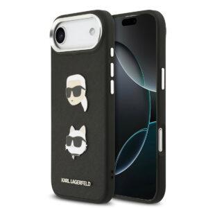 Karl Lagerfeld iPhone 17 Air hoesje - FW Grained - K&C Heads Pins - Zwart - productfoto