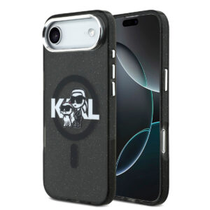 Karl Lagerfeld iPhone 17 Air hoesje - Magsafe - Glitter K&C Sketch Logo - Zwart - productfoto