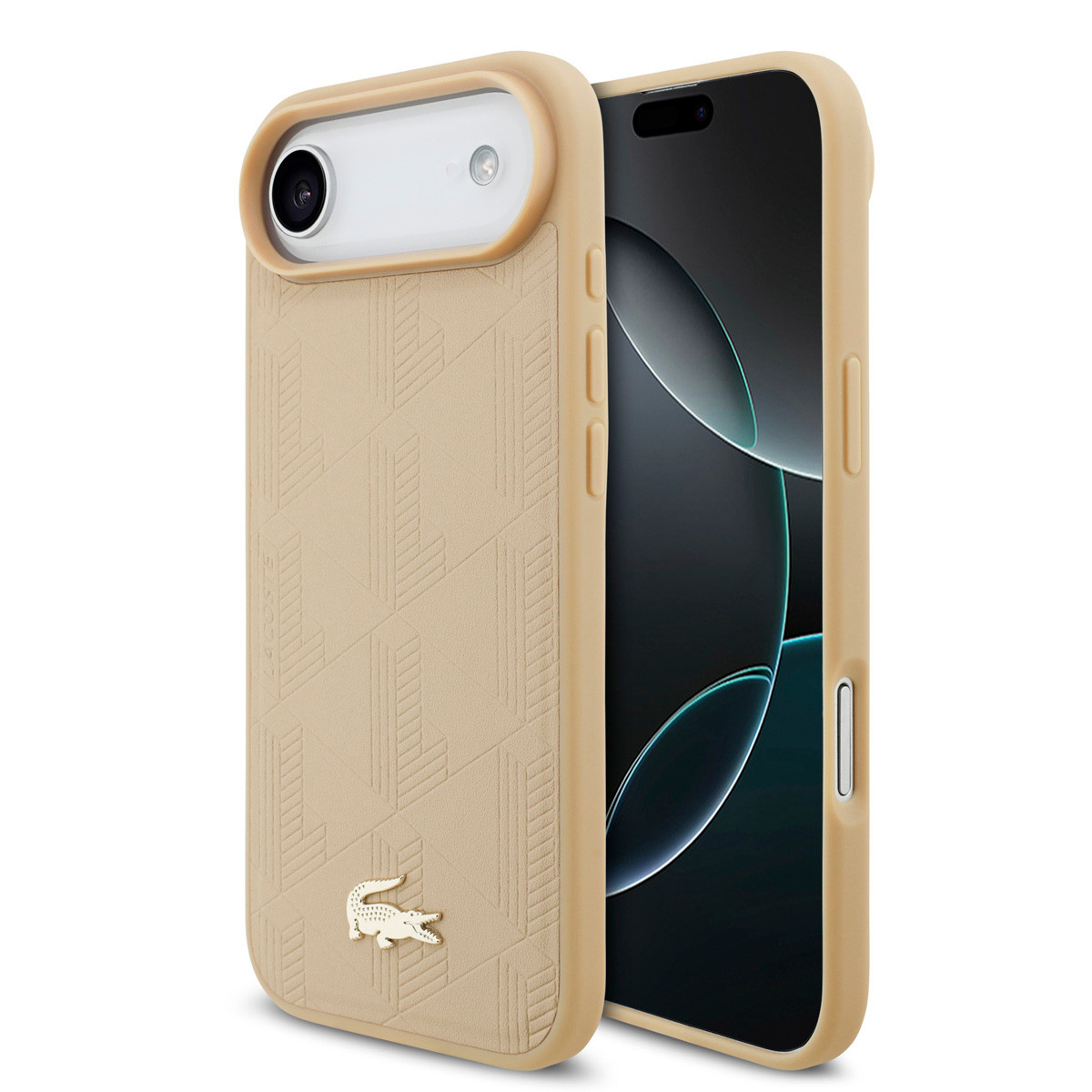 Lacoste iPhone 17 Air hoesje - MagSafe - Monogramme Print With Gold Logo - Beige - productfoto