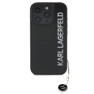 Karl Lagerfeld iPhone 16 Pro hoesje Saffiano rhinestones and charm - Zwart - productfoto