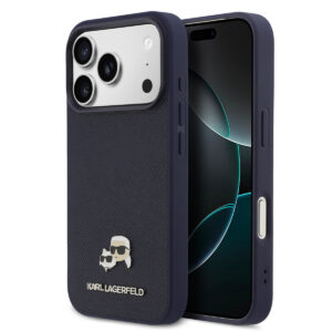 Karl Lagerfeld 17 Pro Max hoesje - MagSafe - Saffiano Leather - K&C Head Logo - Donkerblauw - productfoto