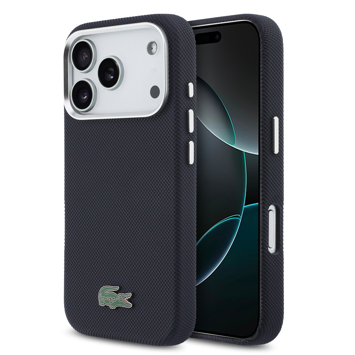 Lacoste 17 Pro hoesje - MagSafe - Metal Edges - Iconic Petit Pique Logo - Donkerblauw - productfoto