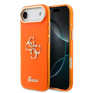 GUESS iPhone 17 Air hoesje - 4G Script Metal Logo - Silver Edge - Oranje - productfoto