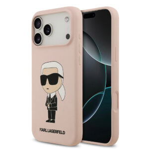 Karl Lagerfeld iPhone 17 Pro Max hoesje - Liquid Silicone - Ikonik NFT Logo - Roze - productfoto