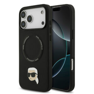 Karl Lagerfeld iPhone 17 Pro Max hoesje - Magsafe - Karl Head Pin - Zwart - productfoto