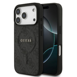 GUESS iPhone 17 Pro hoesje - Magsafe PU - 4G Classic Logo - Zwart - productfoto