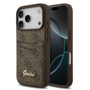 GUESS iPhone 17 Pro Max hoesje - With Cardslot - Script Metal Logo - Bruin - productfoto