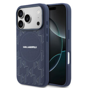 Karl Lagerfeld iPhone 17 Pro hoesje - MagSafe - KL Monogram - Donkerblauw - productfoto