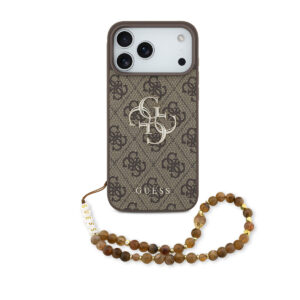GUESS iPhone 17 Pro Max hoesje - 4G With Pearl Strap - Big Metal Logo - Bruin - productfoto