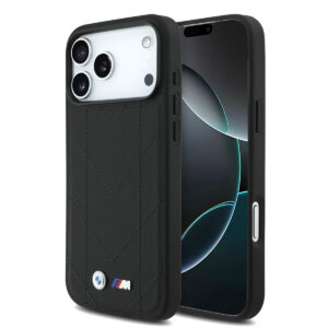 BMW iPhone 17 Pro Max hoesje - MagSafe - Quilted Leather Case With Metal Logo - Zwart - productfoto