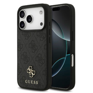 GUESS iPhone 17 Pro hoesje - MagSafe - Small 4G & Classic Metal Logo - Zwart - productfoto
