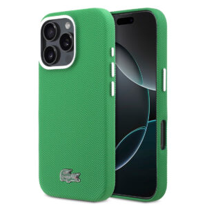 Lacoste iPhone 16 Pro hoesje - MagSafe - Metal Edges - Iconic Petit Pique Logo - Estragongroen - productfoto