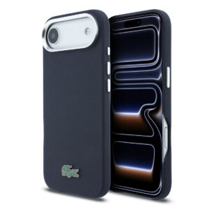 Lacoste iPhone 17 Air hoesje - MagSafe - Metal Edges - Iconic Petit Pique Logo - Donkerblauw - productfoto