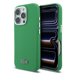 Lacoste iPhone 16 Pro Max hoesje - MagSafe - Metal Edges - Iconic Petit Pique Logo - Estragongroen - productfoto