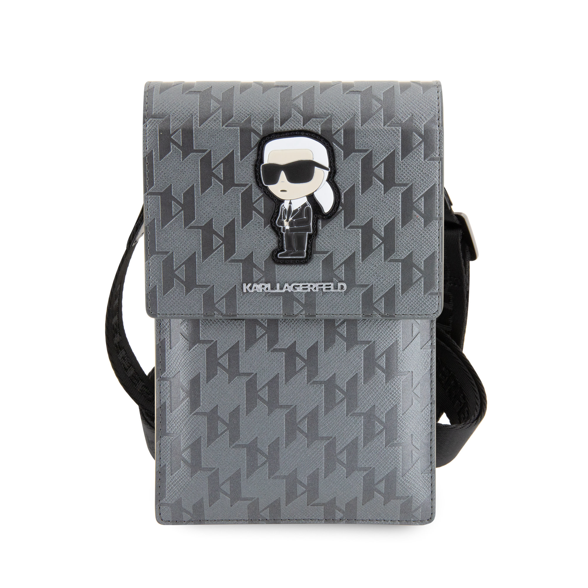 Karl Lagerfeld telefoontas - Saffiano Leather - Mono Ikonik - Zilver - productfoto