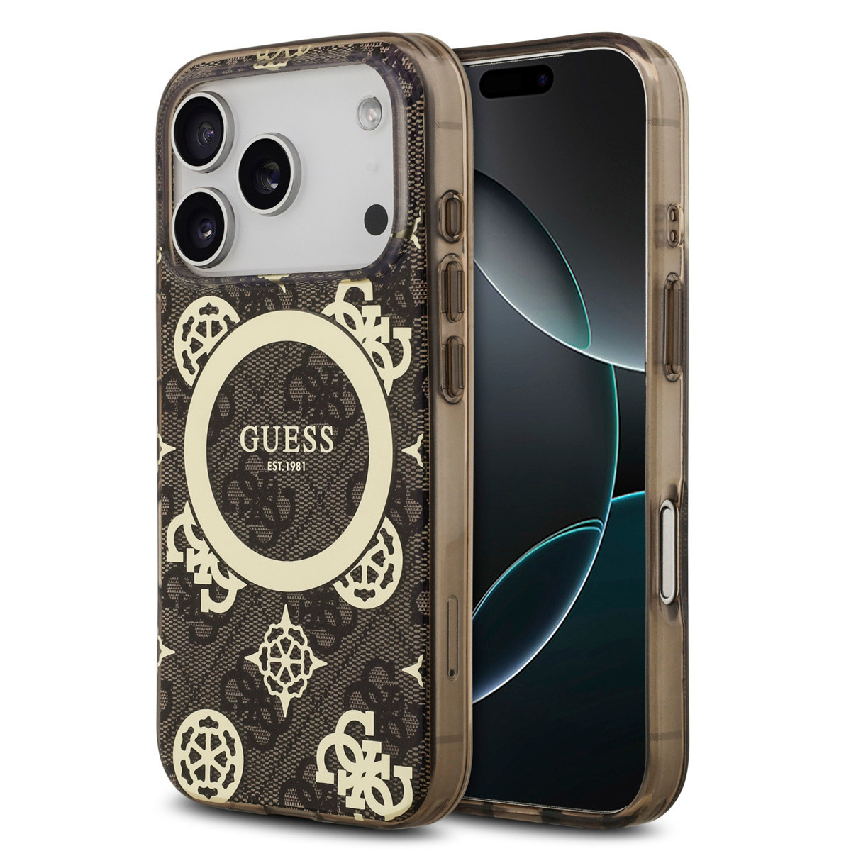 GUESS iPhone 17 Pro Max hoesje - MagSafe - Peony on 4G Background - Bruin - productfoto