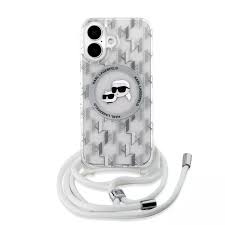 Karl Lagerfeld iPhone 16 hoesje Magsafe IML KC heads - cord - Transparant - productfoto