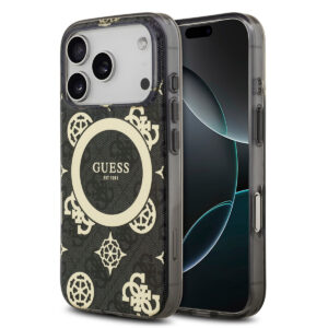 GUESS iPhone 17 Pro Max hoesje - MagSafe - Peony on 4G Background - Zwart - productfoto