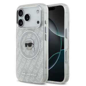 Karl Lagerfeld iPhone 17 Pro Max hoesje - MagSafe - IML Karl Head Logo - Grijs - productfoto