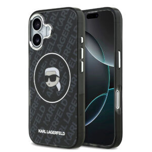 Karl Lagerfeld iPhone 17 hoesje - MagSafe - IML Karl Head Logo - Zwart - productfoto