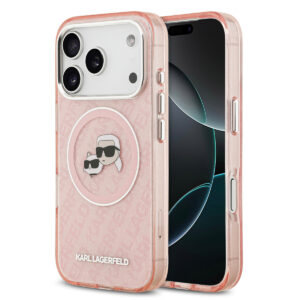Karl Lagerfeld iPhone 17 Pro hoesje - MagSafe - IML Glitter K&C Heads Logo - Roze - productfoto