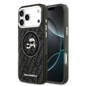 Karl Lagerfeld iPhone 17 Pro Max hoesje - MagSafe - IML Glitter K&C Heads Logo - Zwart - productfoto
