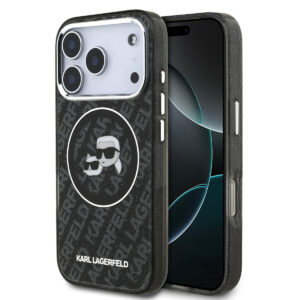 Karl Lagerfeld iPhone 17 Pro hoesje - MagSafe - IML Glitter K&C Heads Logo - Zwart - productfoto