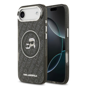Karl Lagerfeld iPhone 17 Air hoesje - MagSafe - IML Glitter K&C Heads Logo - Zwart - productfoto