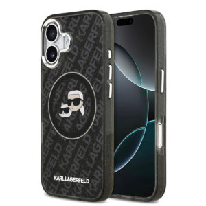 Karl Lagerfeld iPhone 17 hoesje - MagSafe - IML Glitter K&C Heads Logo - Zwart - productfoto