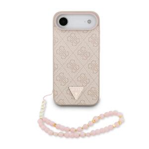 GUESS iPhone 17 Air hoesje - MagSafe - 4G Triangle Logo - Pearl Strap - Roze - productfoto