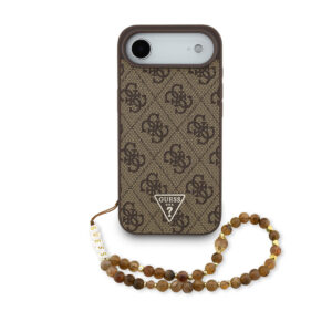 GUESS iPhone 17 Air hoesje - MagSafe - 4G Triangle Logo - Pearl Strap - Bruin - productfoto