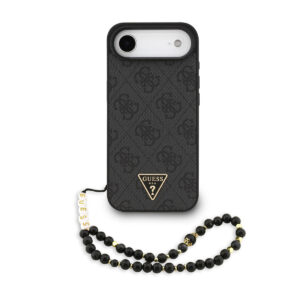 GUESS iPhone 17 Air hoesje - MagSafe - 4G Triangle Logo - Pearl Strap - Zwart - productfoto