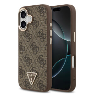 GUESS iPhone 17 hoesje - MagSafe - 4G Triangle Logo - Gold Edge - Bruin - productfoto
