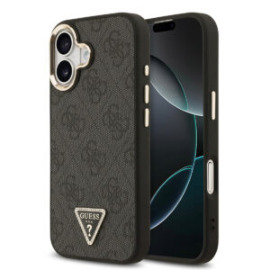 GUESS iPhone 17 hoesje - MagSafe - 4G Triangle Logo - Gold Edge - Zwart - productfoto