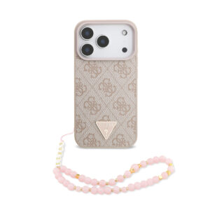 GUESS iPhone 17 Pro hoesje - MagSafe - 4G Triangle Logo - Pearl Strap - Roze - productfoto