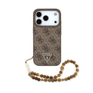GUESS iPhone 17 Pro hoesje - MagSafe - 4G Triangle Logo - Pearl Strap - Bruin - productfoto