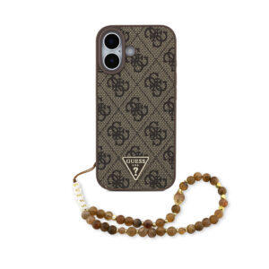 GUESS iPhone 17 hoesje - MagSafe - 4G Triangle Logo - Pearl Strap - Bruin - productfoto