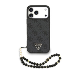 GUESS iPhone 17 Pro Max hoesje - MagSafe - 4G Triangle Logo - Pearl Strap - Zwart - productfoto