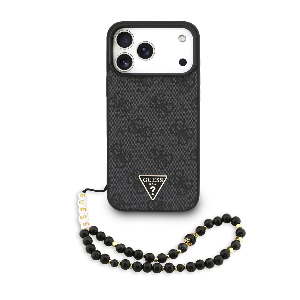 GUESS iPhone 17 Pro Max hoesje - MagSafe - 4G Triangle Logo - Pearl Strap - Zwart - productfoto