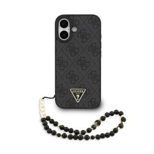 GUESS iPhone 17 hoesje - MagSafe - 4G Triangle Logo - Pearl Strap - Zwart - productfoto