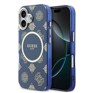 GUESS iPhone 17 hoesje - Magsafe - IML Peony Hot Stamp Design - Blauw - productfoto