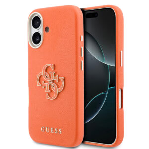 GUESS iPhone 17 hoesje - MagSafe - Saffiano Leather - 4G Resin Logo - Oranje - productfoto