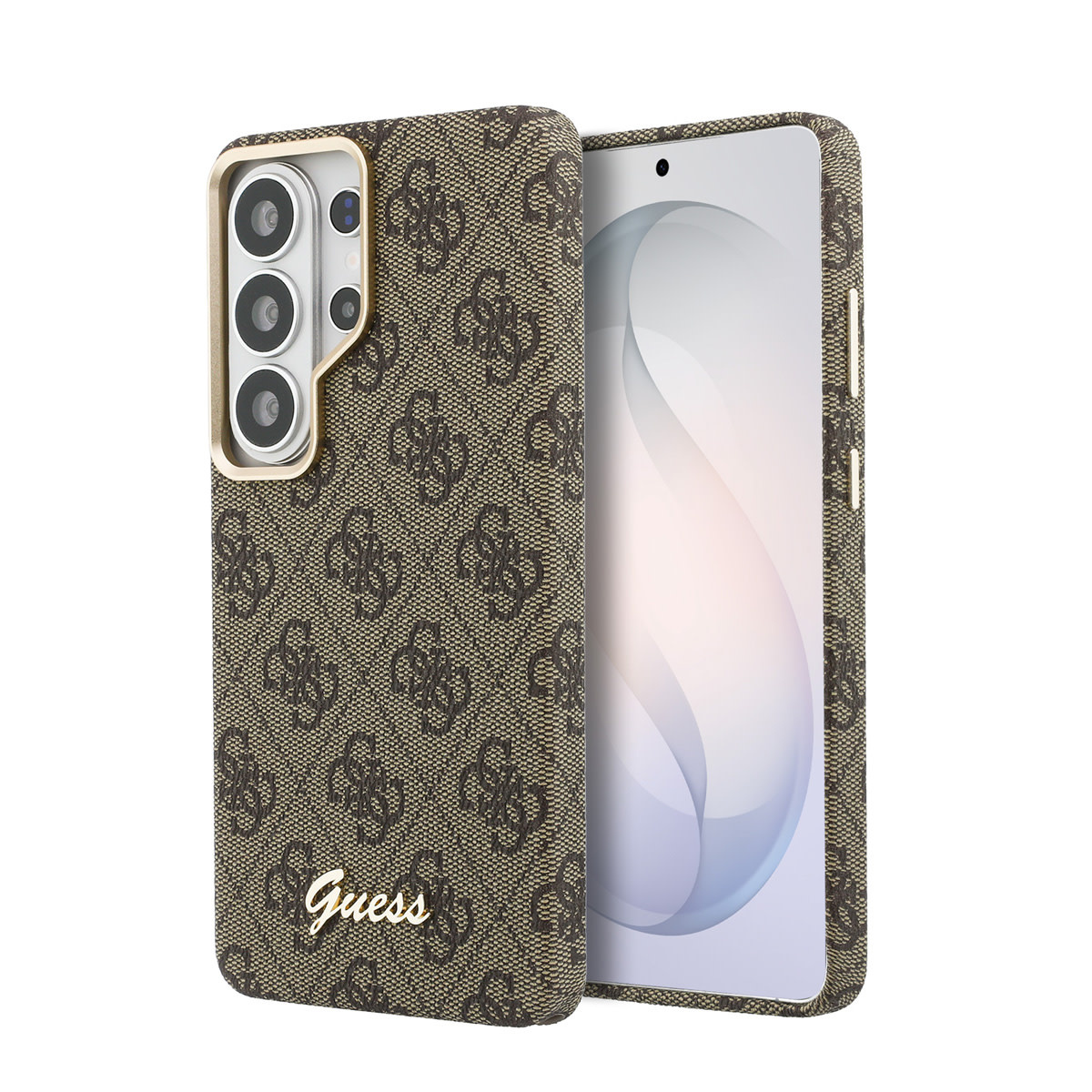 GUESS Galaxy S26 Ultra hoesje - MagSafe - 4G Script Metal Logo - Bruin - productfoto