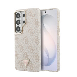 GUESS Galaxy S26 Ultra hoesje - MagSafe - 4G Script Metal Logo - Gold Edge - Roze - productfoto